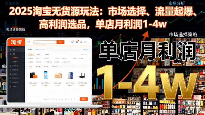 2025淘宝无货源玩法:市场选择、流量起爆、高利润选品,单店月利润1-4w