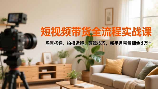 短视频带货全流程实战课,场景搭建、拍摄运镜、剪辑技巧,新手月带货佣金3万+