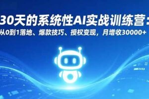 30天的系统性AI实战训练营:从0到1落地、爆款技巧、授权变现,月增收30000+
