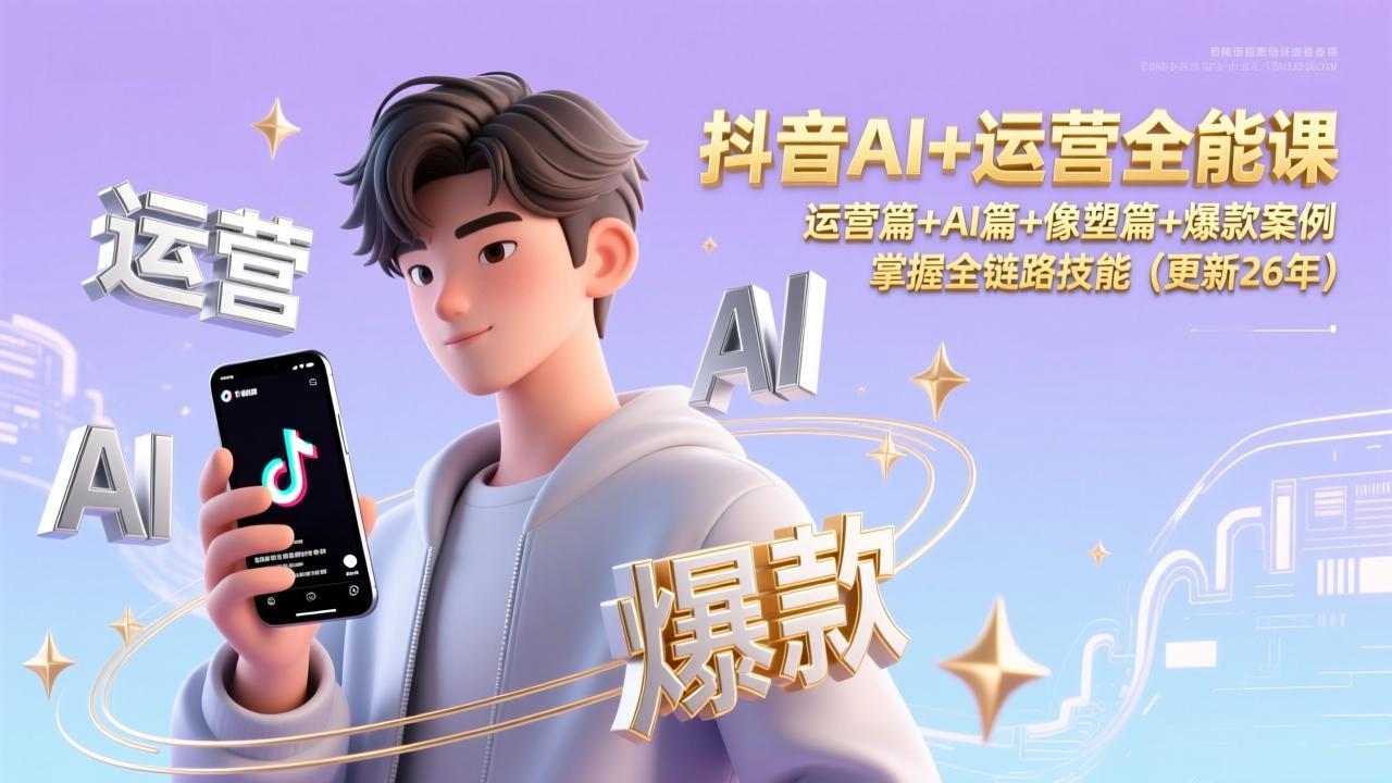 抖音AI+运营全能课,运营篇+AI篇+像塑篇+爆款案例,掌握全链路技能(更新26年)