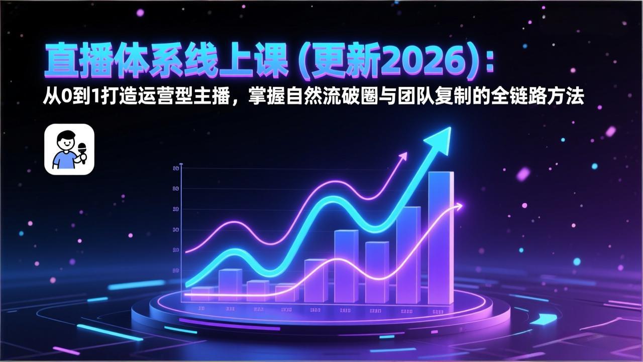 直播体系线上课(更新2026)：从0到1打造运营型主播，掌握自然流破圈与团队复制的全链路方法