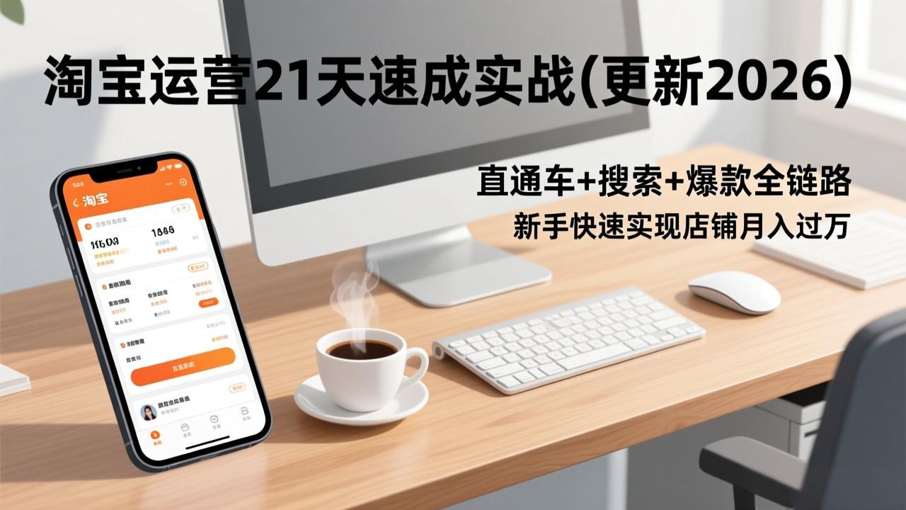 淘宝运营21天速成实战(更新3月)，直通车+搜索+爆款全链路，新手快速实现店铺月入过万