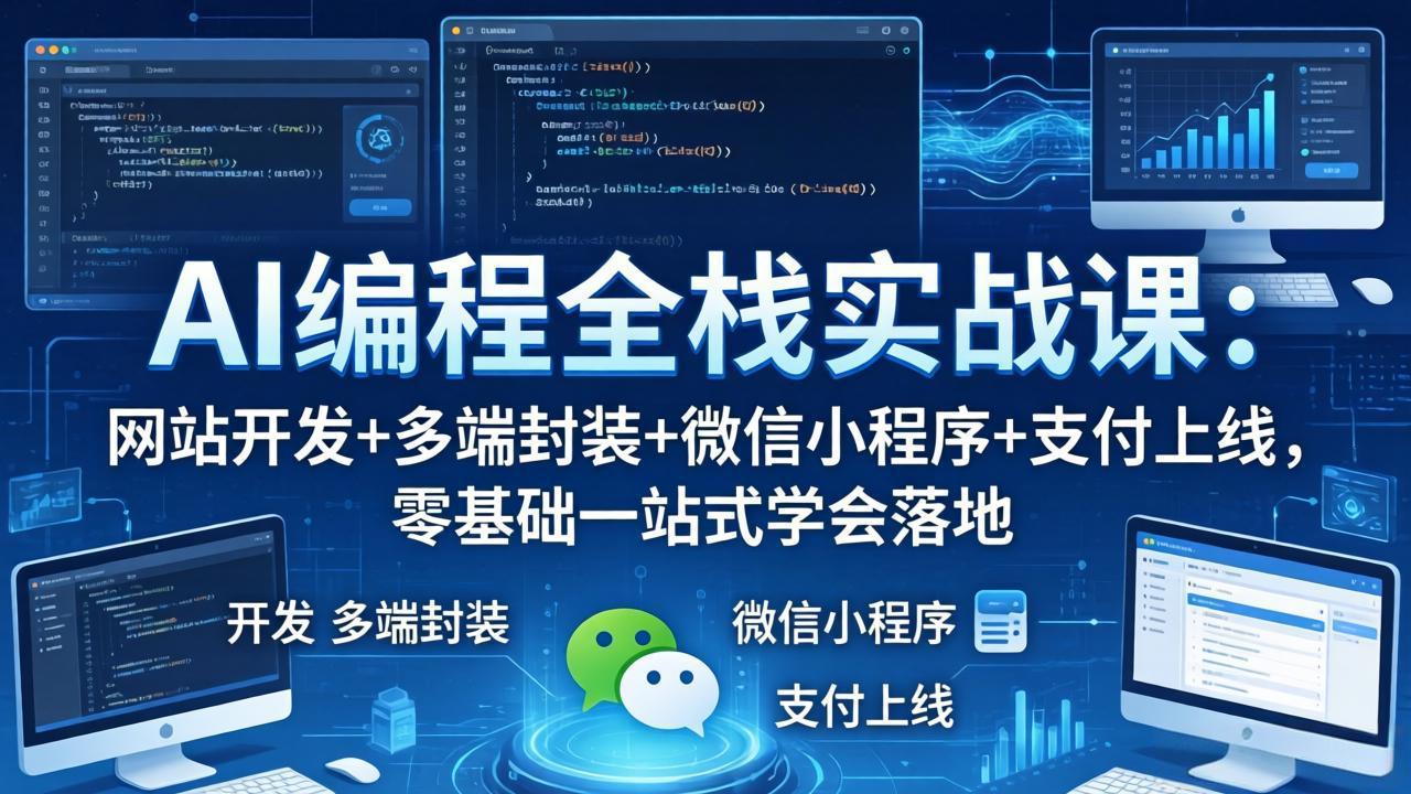 AI编程全栈实战课:网站开发+多端封装+微信小程序+支付上线,零基础一站式学会落地