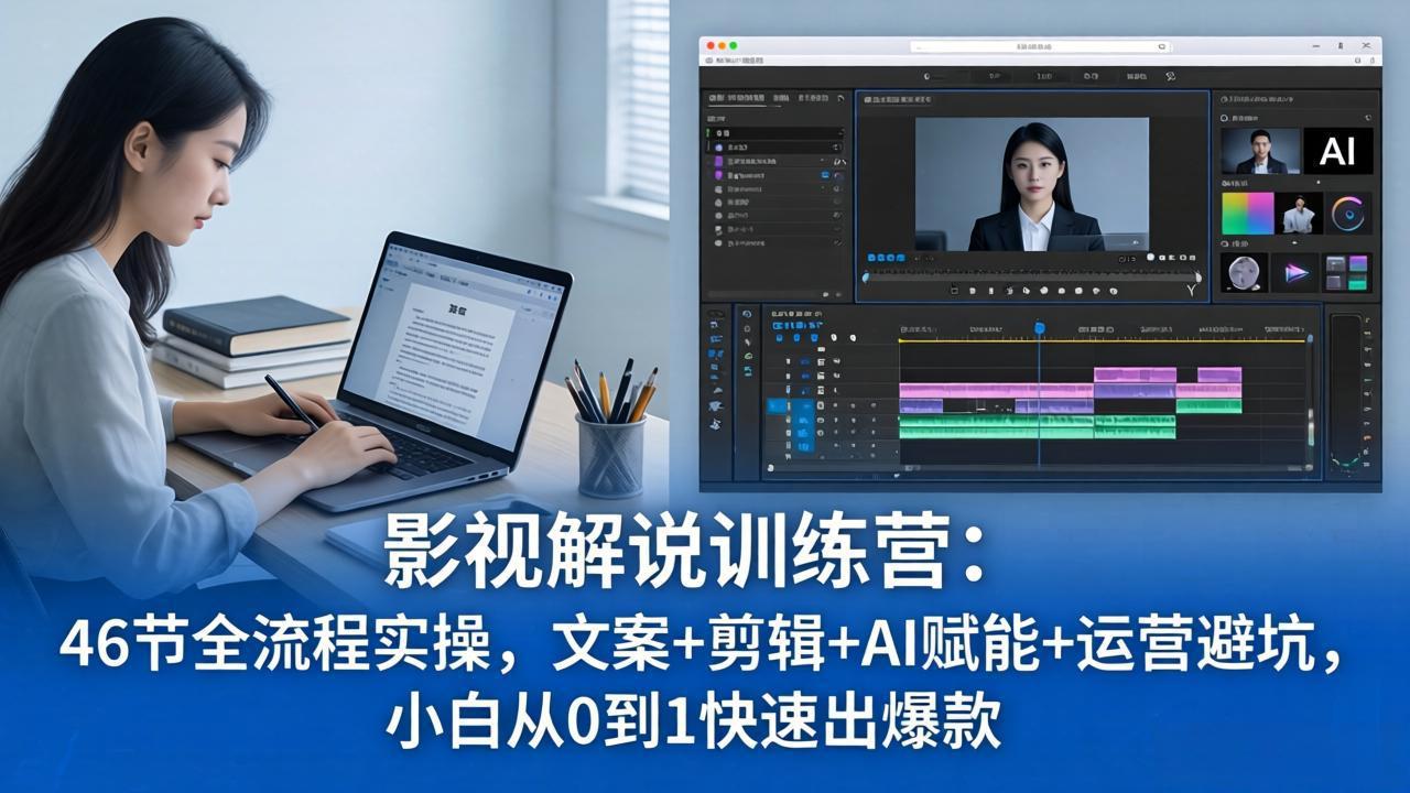 影视解说特训营：46节全流程实操，文案+剪辑+AI赋能+运营避坑，小白从0到1快速出爆款