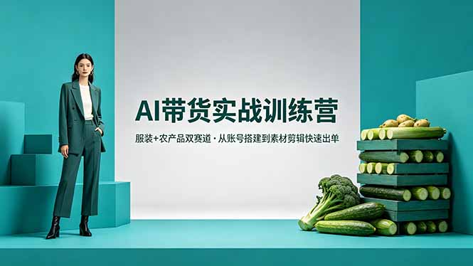 AI带货实战训练营，服装+农产品双赛道，从账号搭建到素材剪辑快速出单