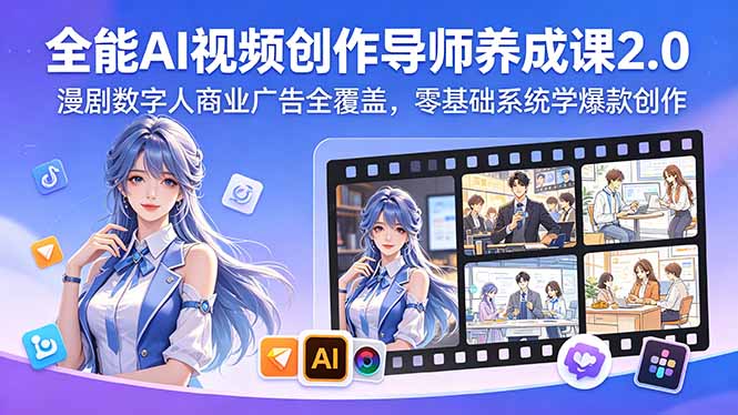 全能AI视频创作导师养成课2.0,漫剧数字人商业广告全覆盖,零基础系统学爆款创作