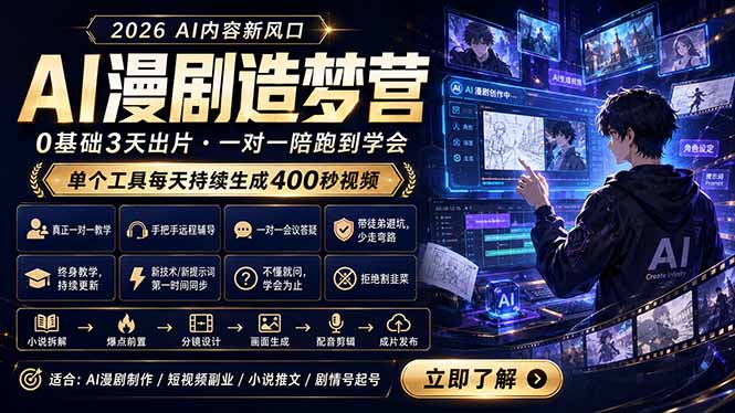AI漫剧造梦营:0基础3天出片,单个工具每天持续生成400秒视频