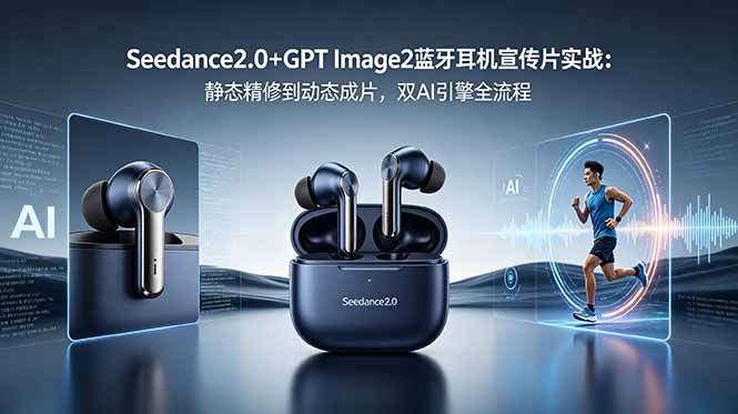 Seedance2.0+GPT Image2蓝牙耳机宣传片实战：静态精修到动态成片，双AI引擎全流程