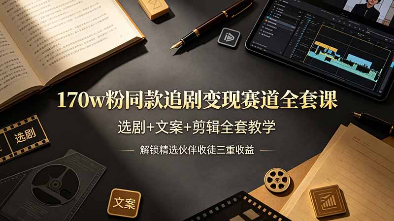 170w粉博主同款追剧变现赛道全套课-更新,选剧+文案+剪辑全套教学,解锁精选伙伴收徒三重收益