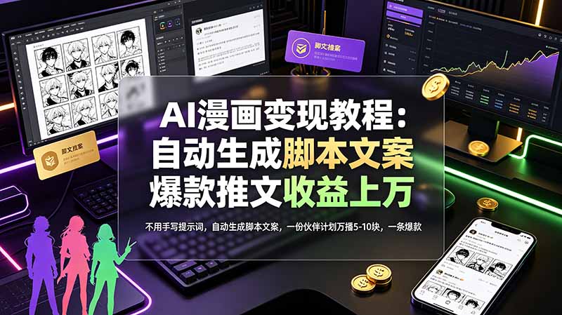 AI漫画变现教程:不用手写提示词,自动生成脚本文案,一份伙伴计划万播5-10块,一条爆款推文收益上万