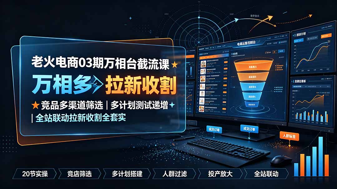 万相台截流课:竞品多渠道筛选|多计划测试递增|全站联动拉新收割全套实操教学