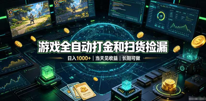 游戏全自动打金和扫货捡漏,日入1000+,当天见收益,长期可做!