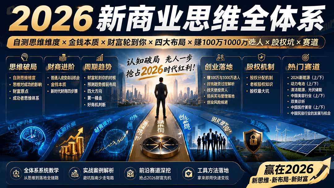 2026新商业思维全体系:自测思维维度×金钱本质×财富轮到你×四大布局×赚100万1000万选人×股权坑×赛道