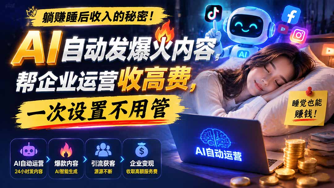 躺赚睡后收入的秘密!AI 自动发爆火内容,帮企业运营收高费,一次设置不用管【原创双语字幕】