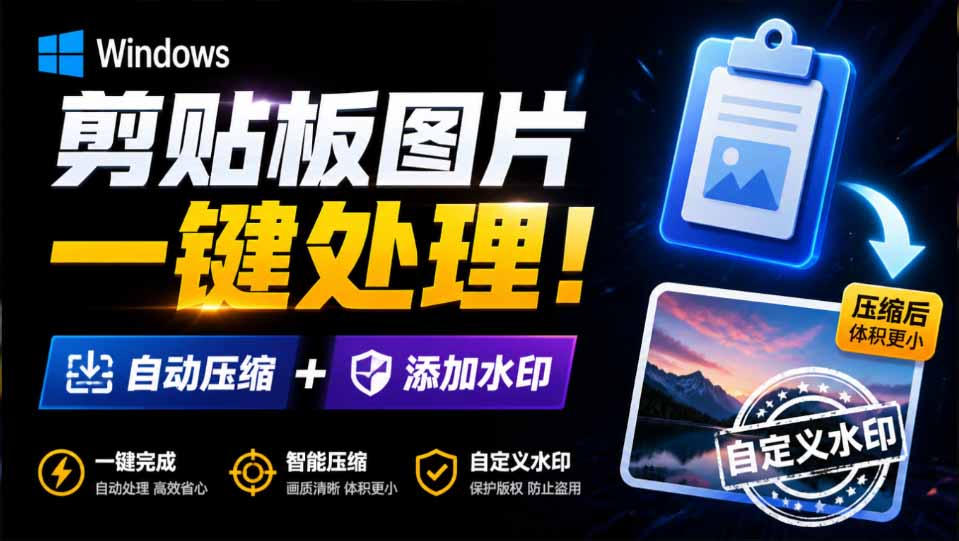 Windows 剪贴板复制图片后,体积会暴涨数百倍?剪贴板图片一键自动压缩及添加水印工具