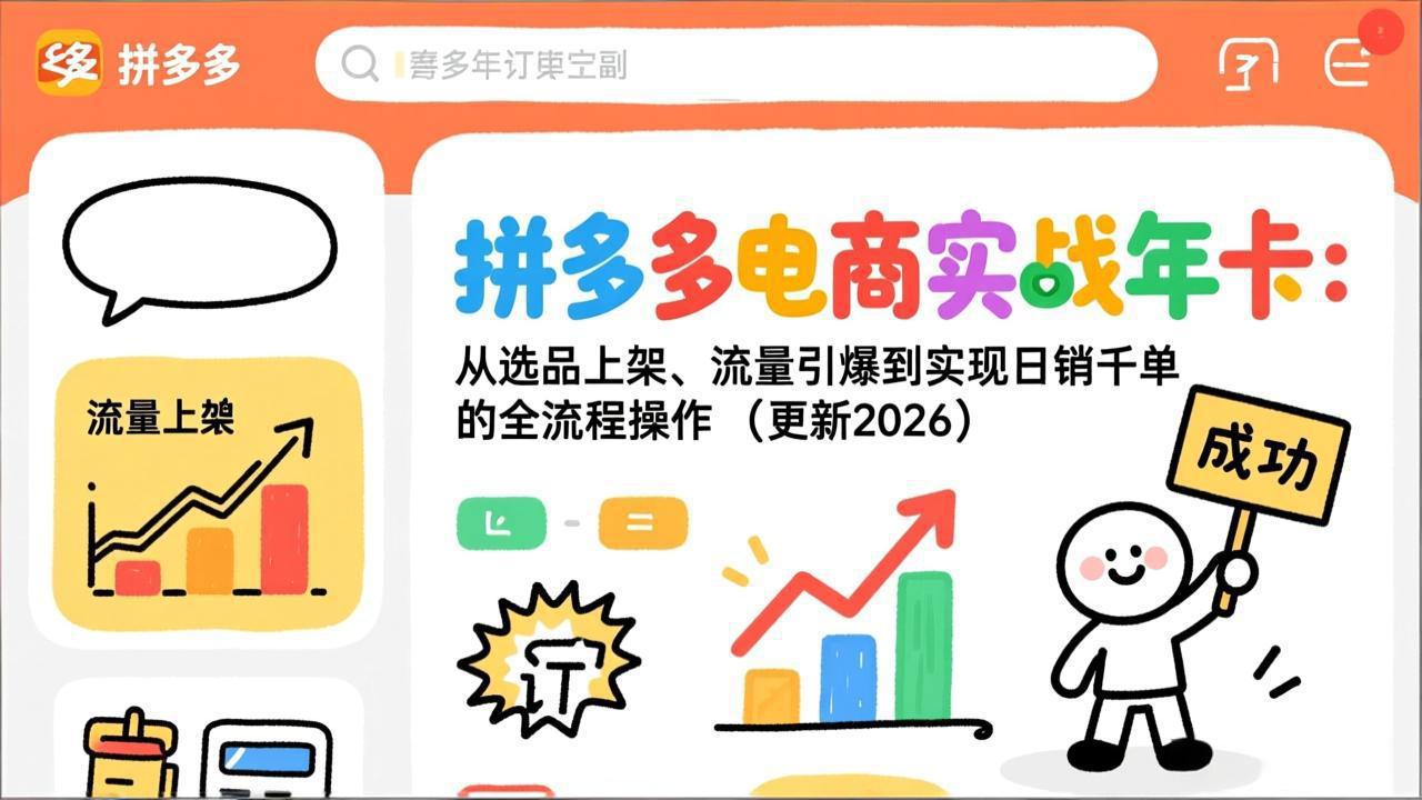 拼多多电商实战年卡:从选品上架、流量引爆到实现日销千单的全流程操作(更新2026年8月)