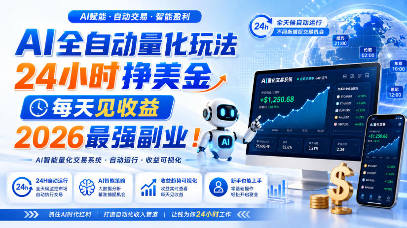 AI量化全自动操作挣美金,矩阵可日入1000+,适合普通人的副业!